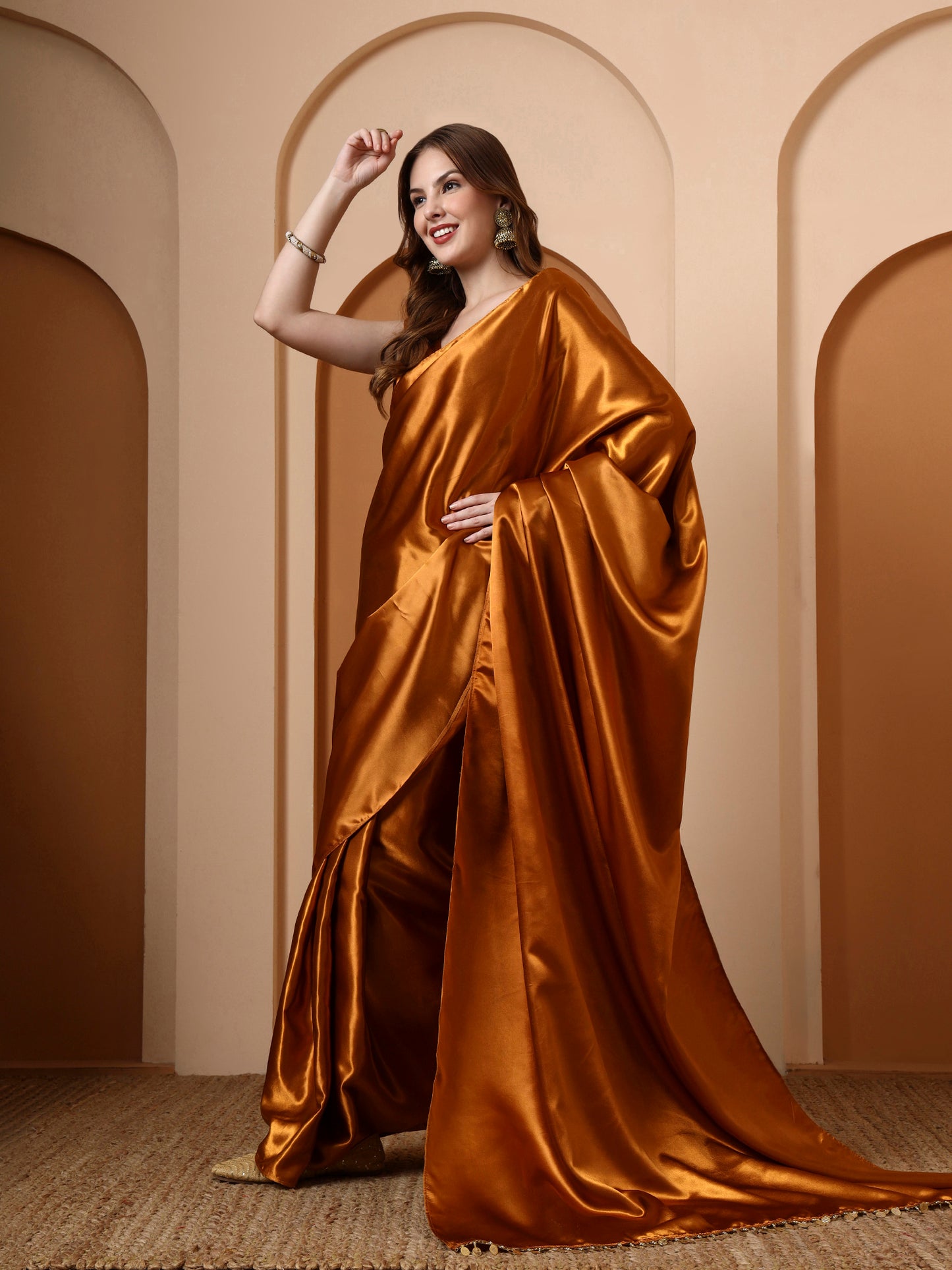 Mustard Embellished Satin Saree