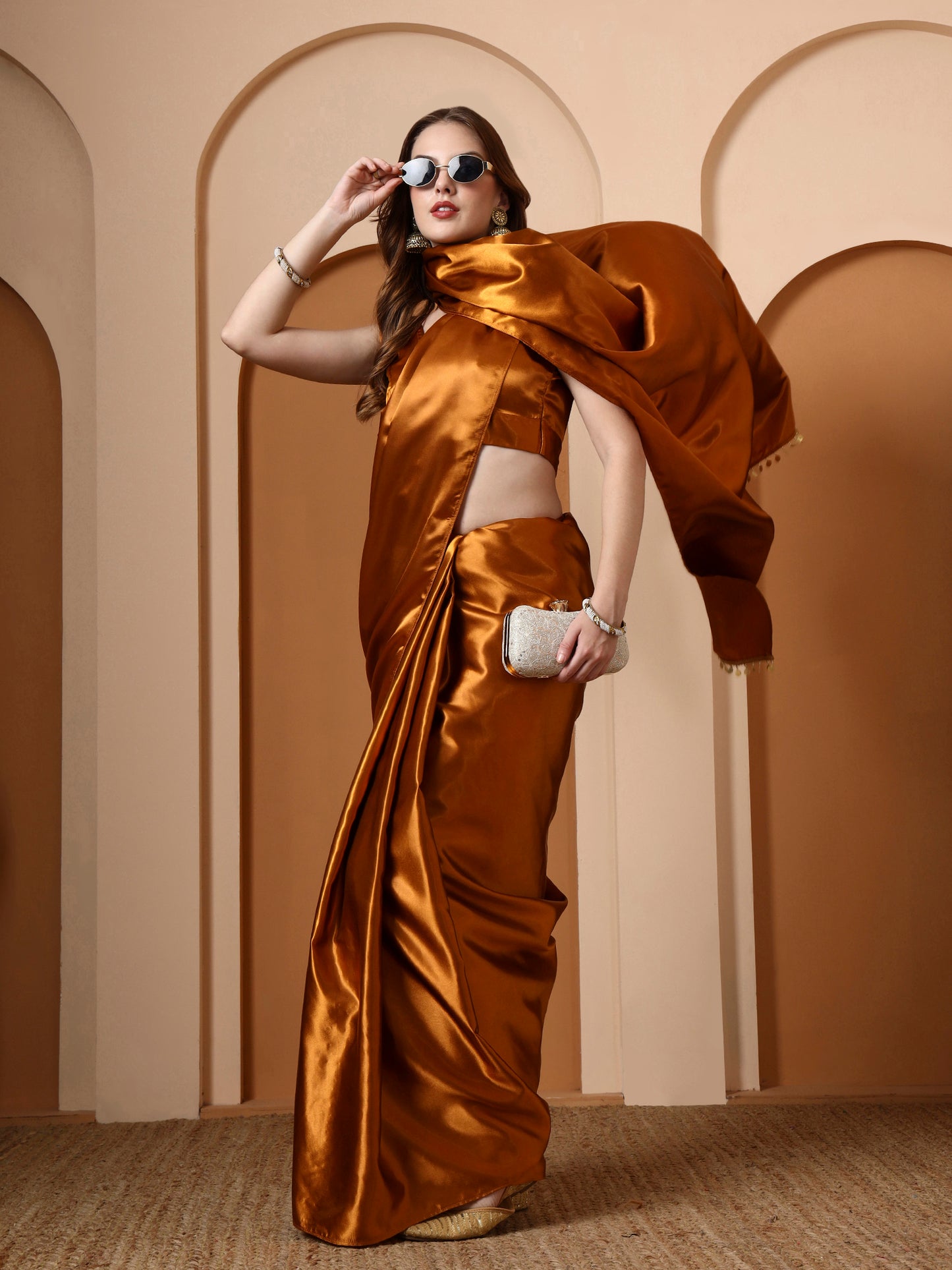 Mustard Embellished Satin Saree