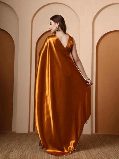 Mustard Embellished Satin Saree