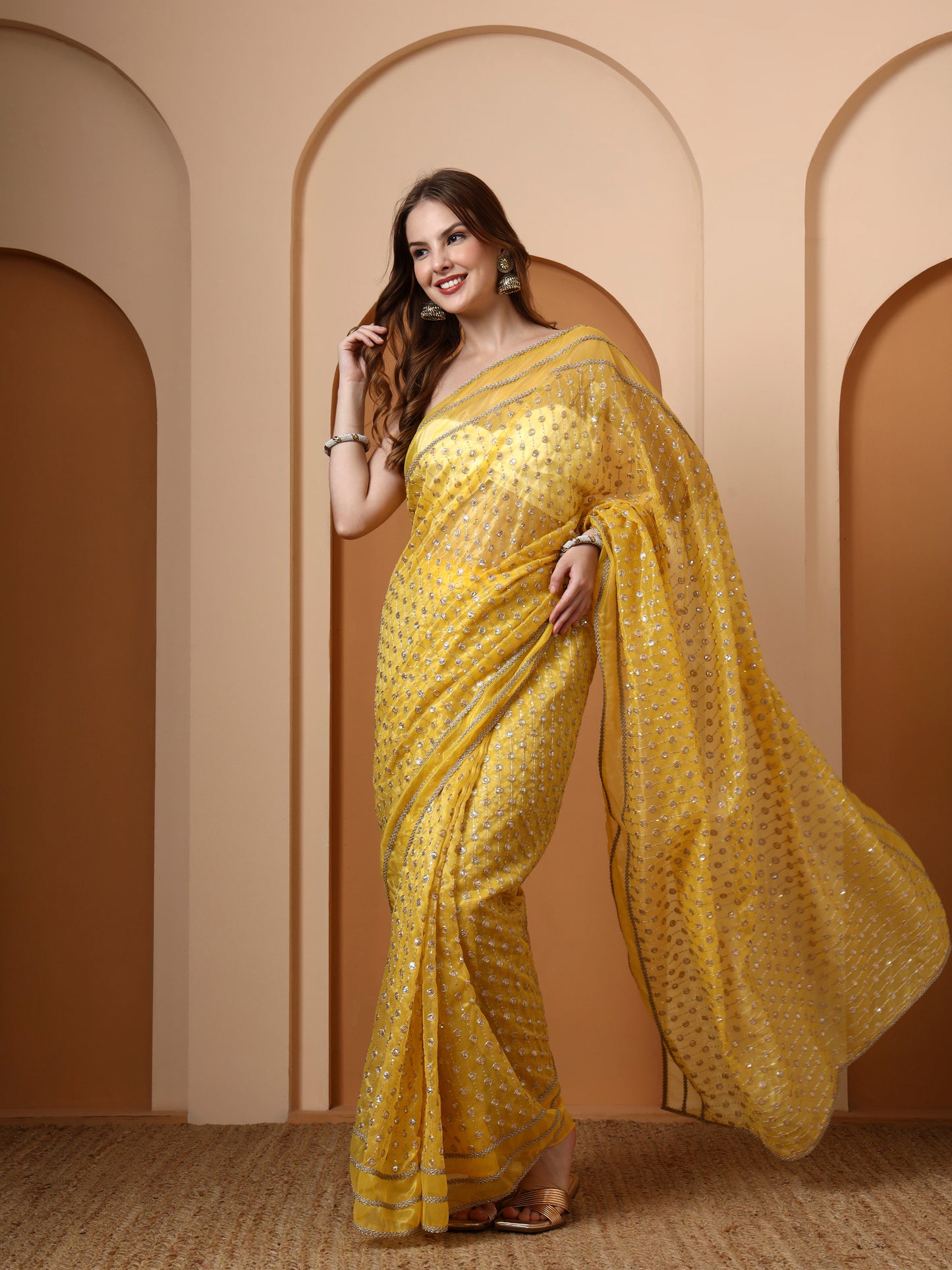 Yellow Embroidered Silk Saree