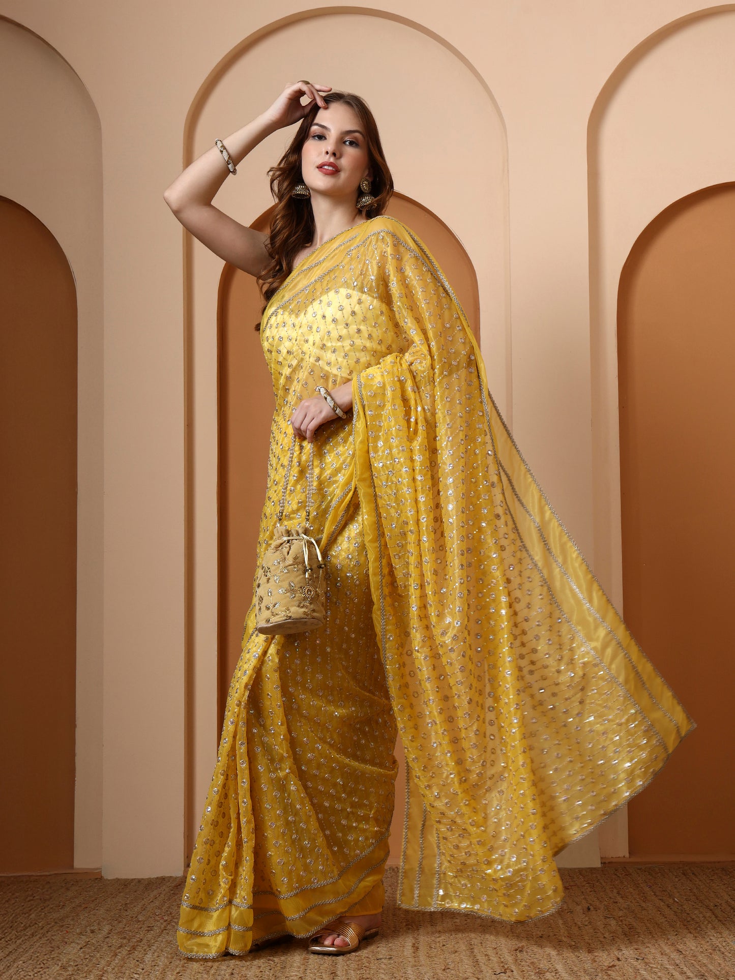 Yellow Embroidered Silk Saree