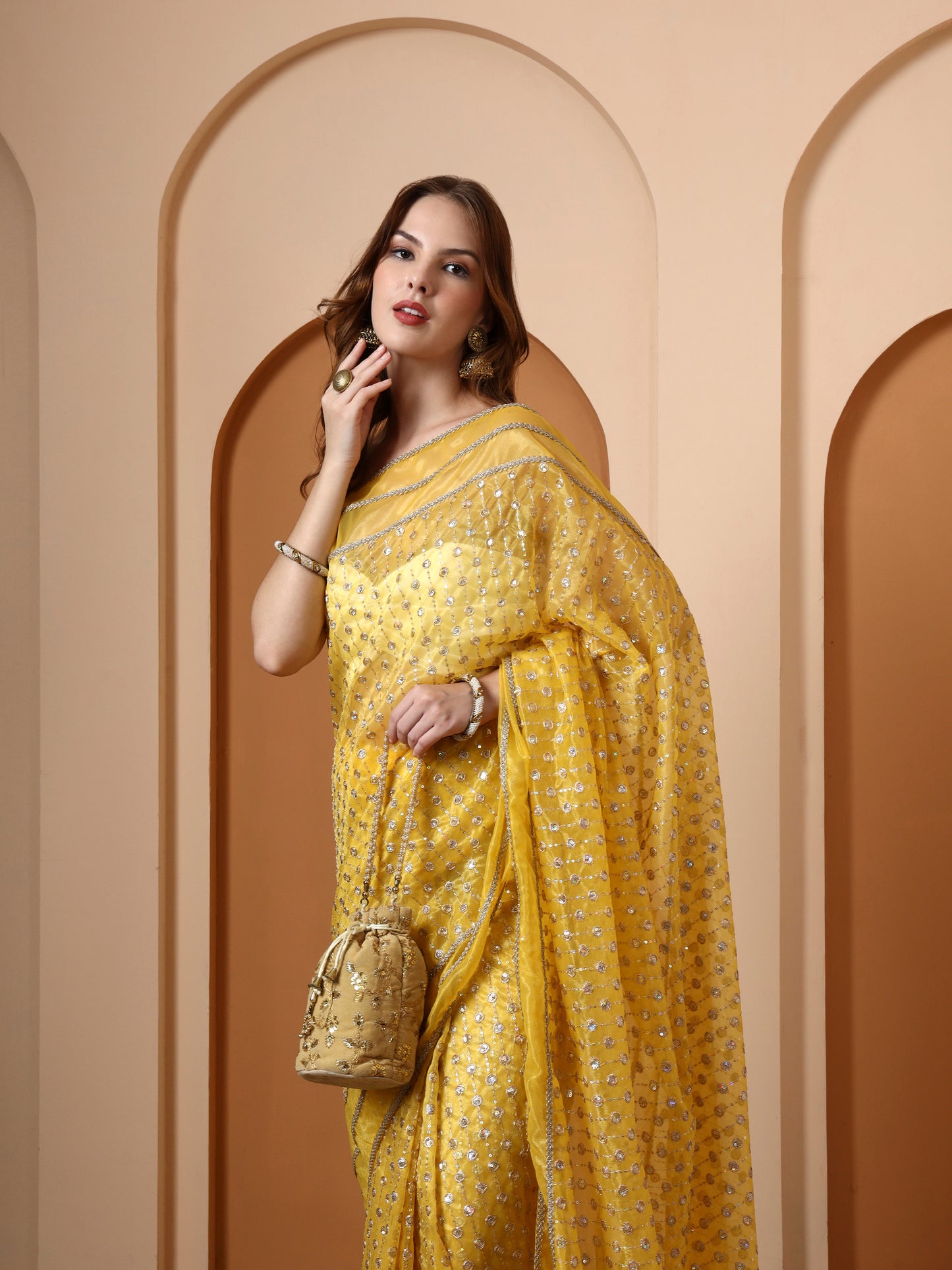Yellow Embroidered Silk Saree