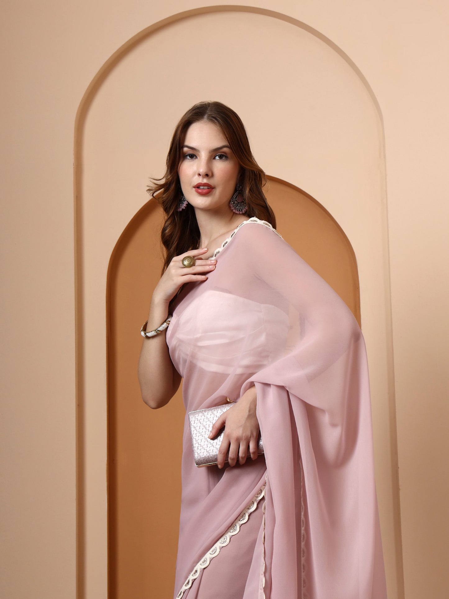 Lavender Georgette Embellished Saree