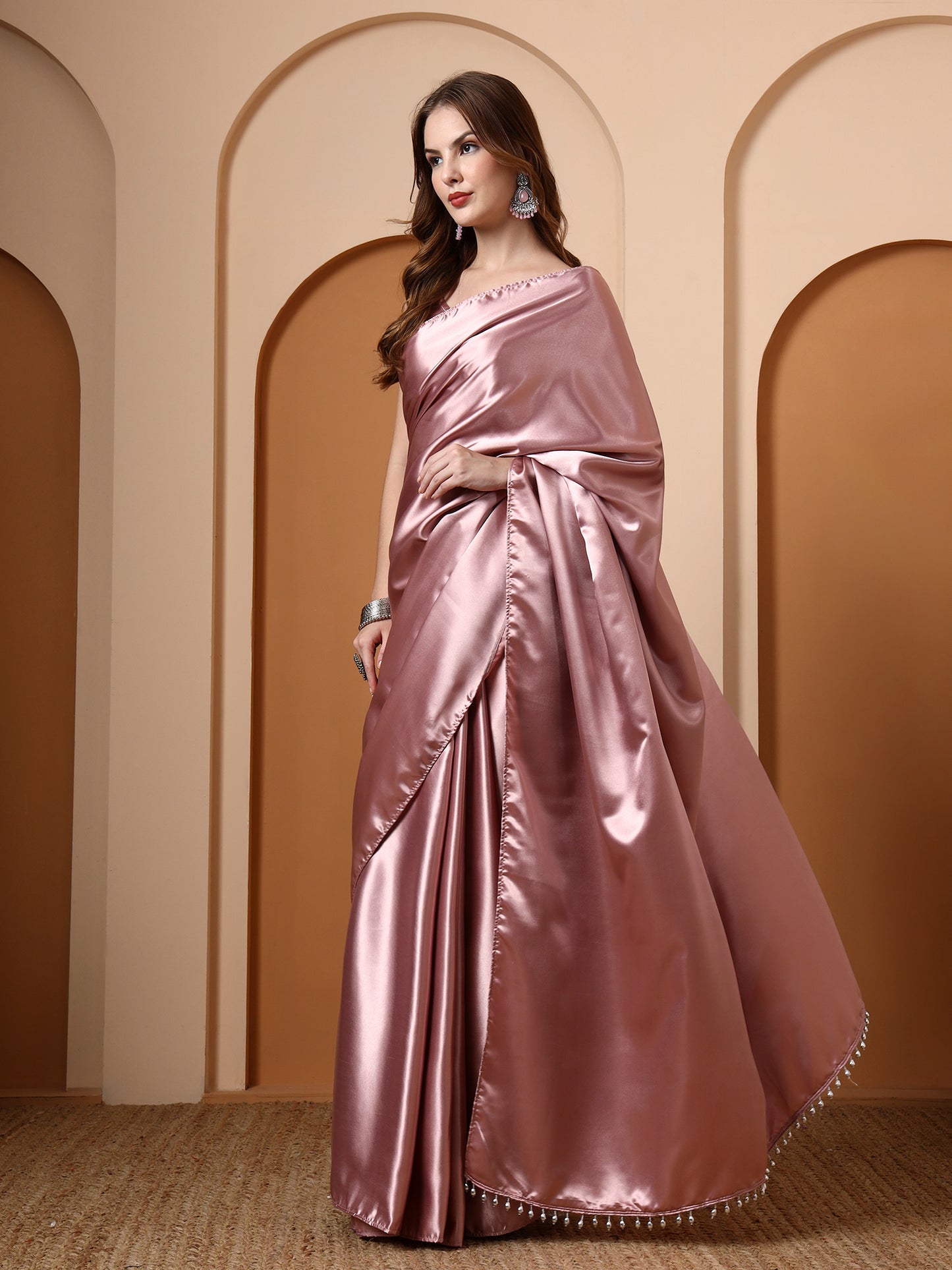 Bubblegum Embellished Satin Saree