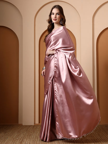 Bubblegum Embellished Satin Saree
