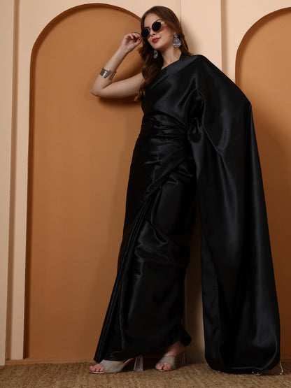 Black Embellished Satin Saree