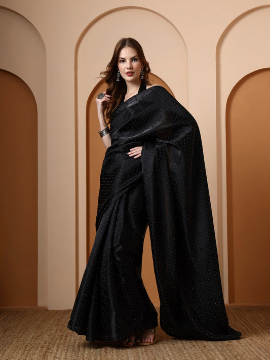 Black Rhinestone Silk Saree