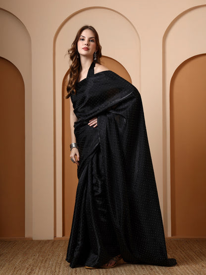 Black Rhinestone Silk Saree