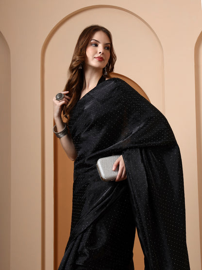 Black Rhinestone Silk Saree
