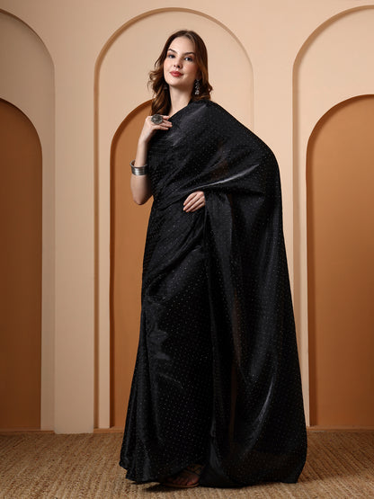 Black Rhinestone Silk Saree