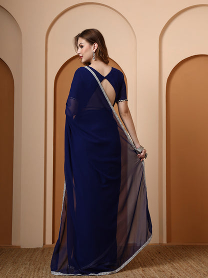 Blue Georgette Embellished Classic Saree