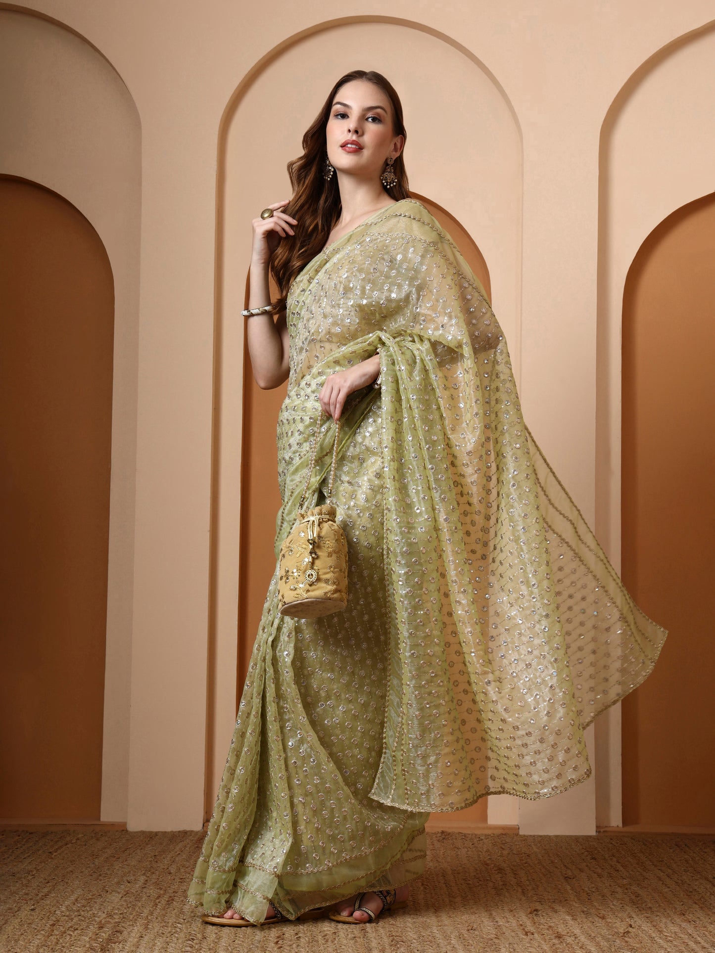 Pista Embroidered Silk Saree