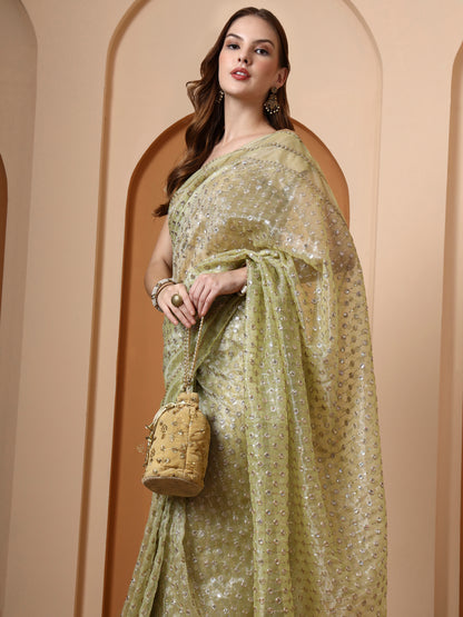 Pista Embroidered Silk Saree