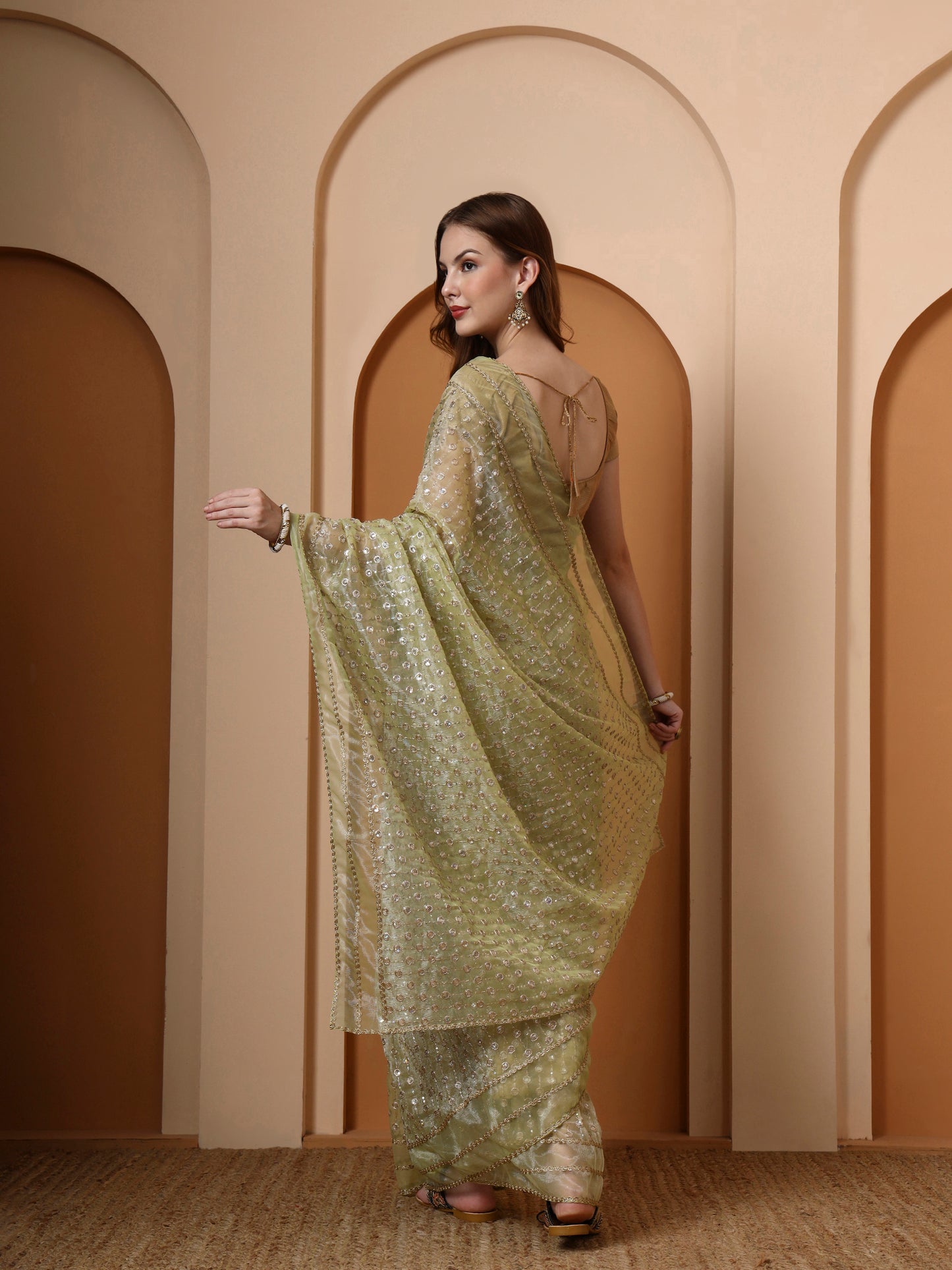 Pista Embroidered Silk Saree