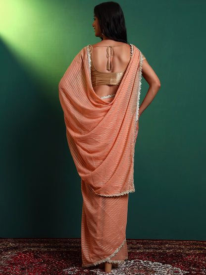 Peach Lurex Embellished Saree