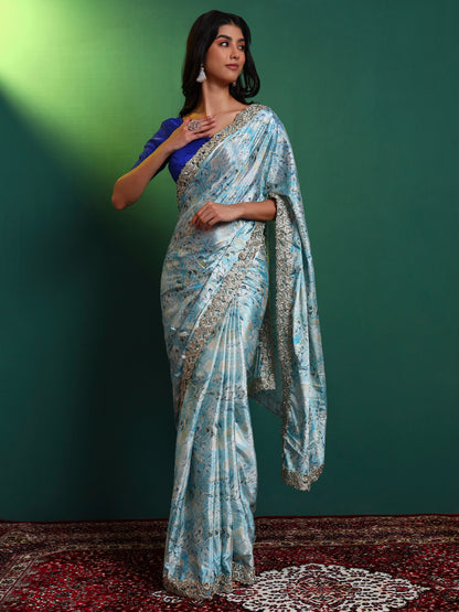 Blue Chintz Printed Chinon Saree