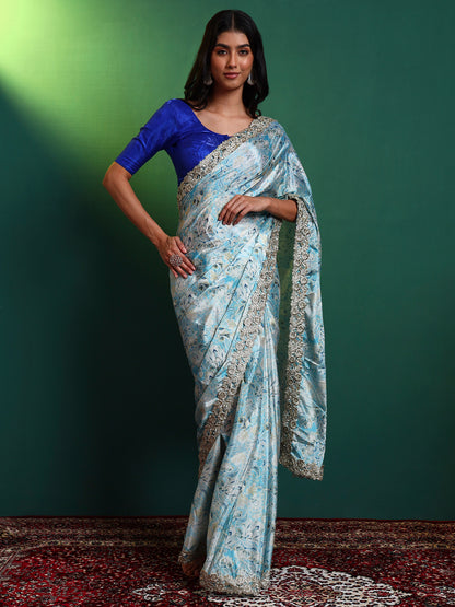 Blue Chintz Printed Chinon Saree