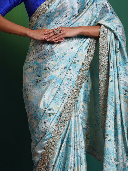 Blue Chintz Printed Chinon Saree