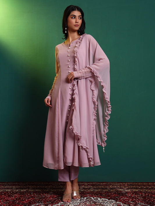 Lavender Anarkali Kurta set with Ruffle Dupatta