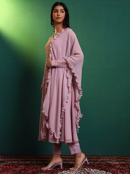 Lavender Anarkali Kurta set with Ruffle Dupatta
