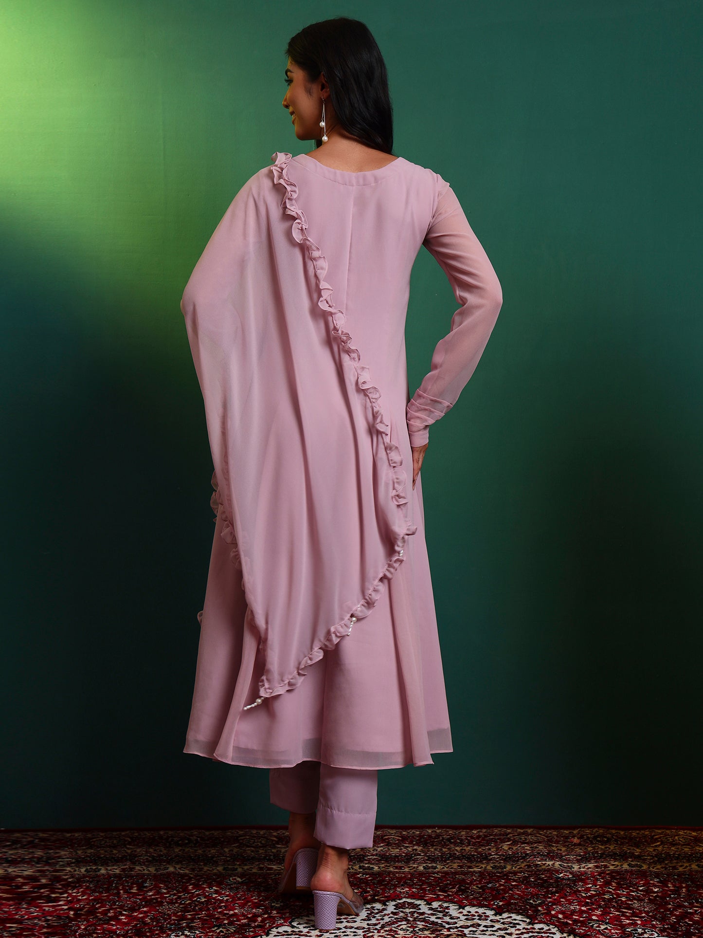 Lavender Anarkali Kurta set with Ruffle Dupatta