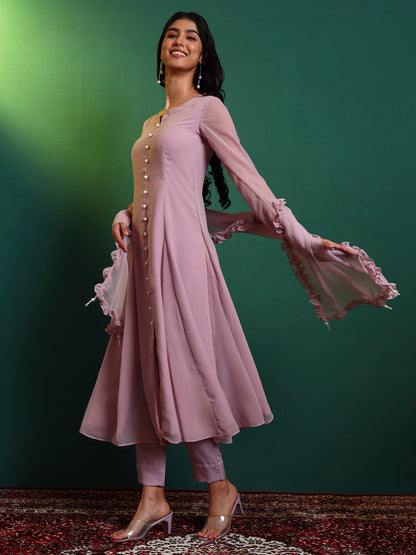 Lavender Anarkali Kurta set with Ruffle Dupatta