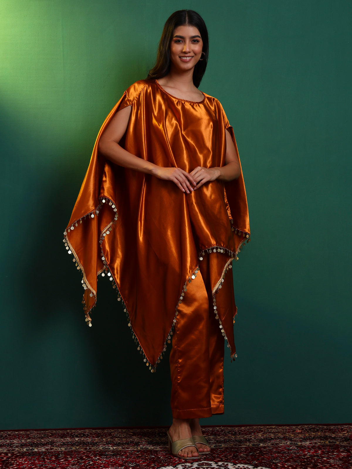 Golden Honey Satin Kaftan Set