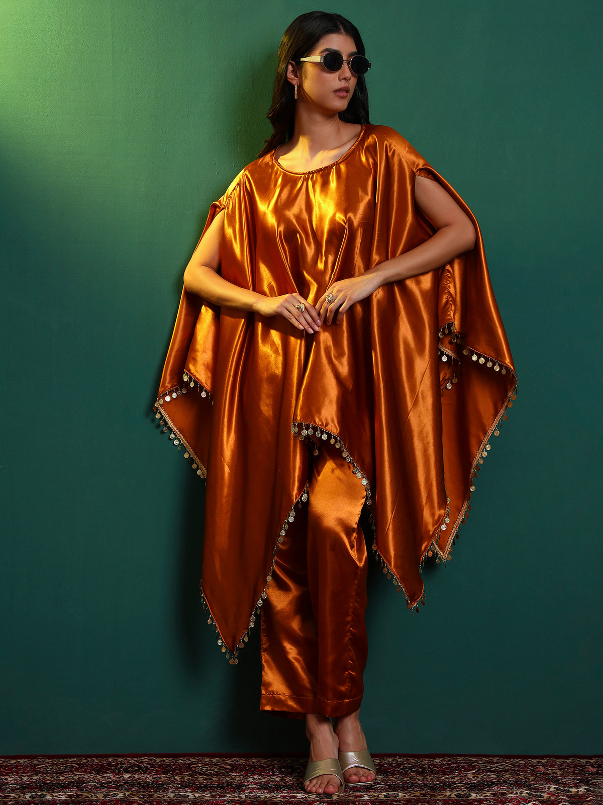 Golden Honey Satin Kaftan Set