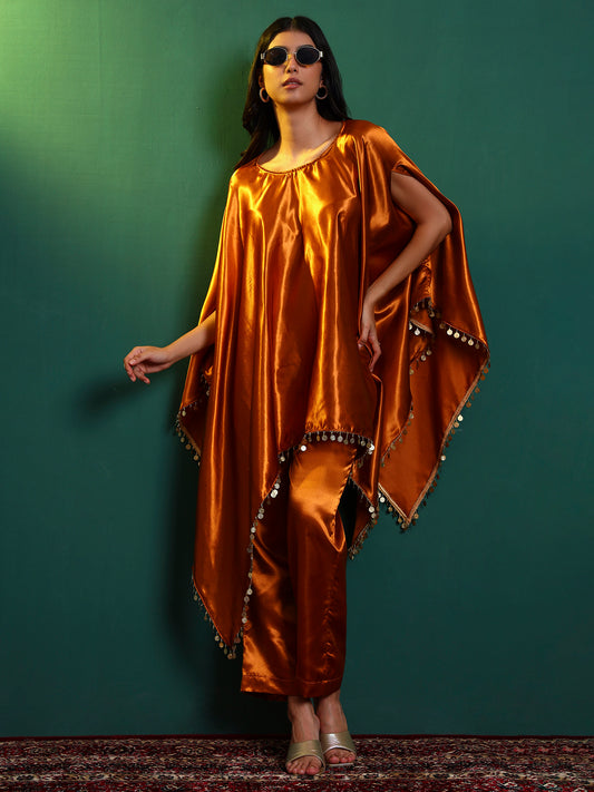 Golden Honey Satin Kaftan Set