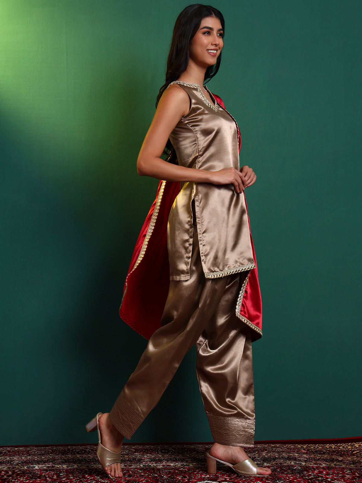 Champagne Satin Farsi Salwar and Kurta Set