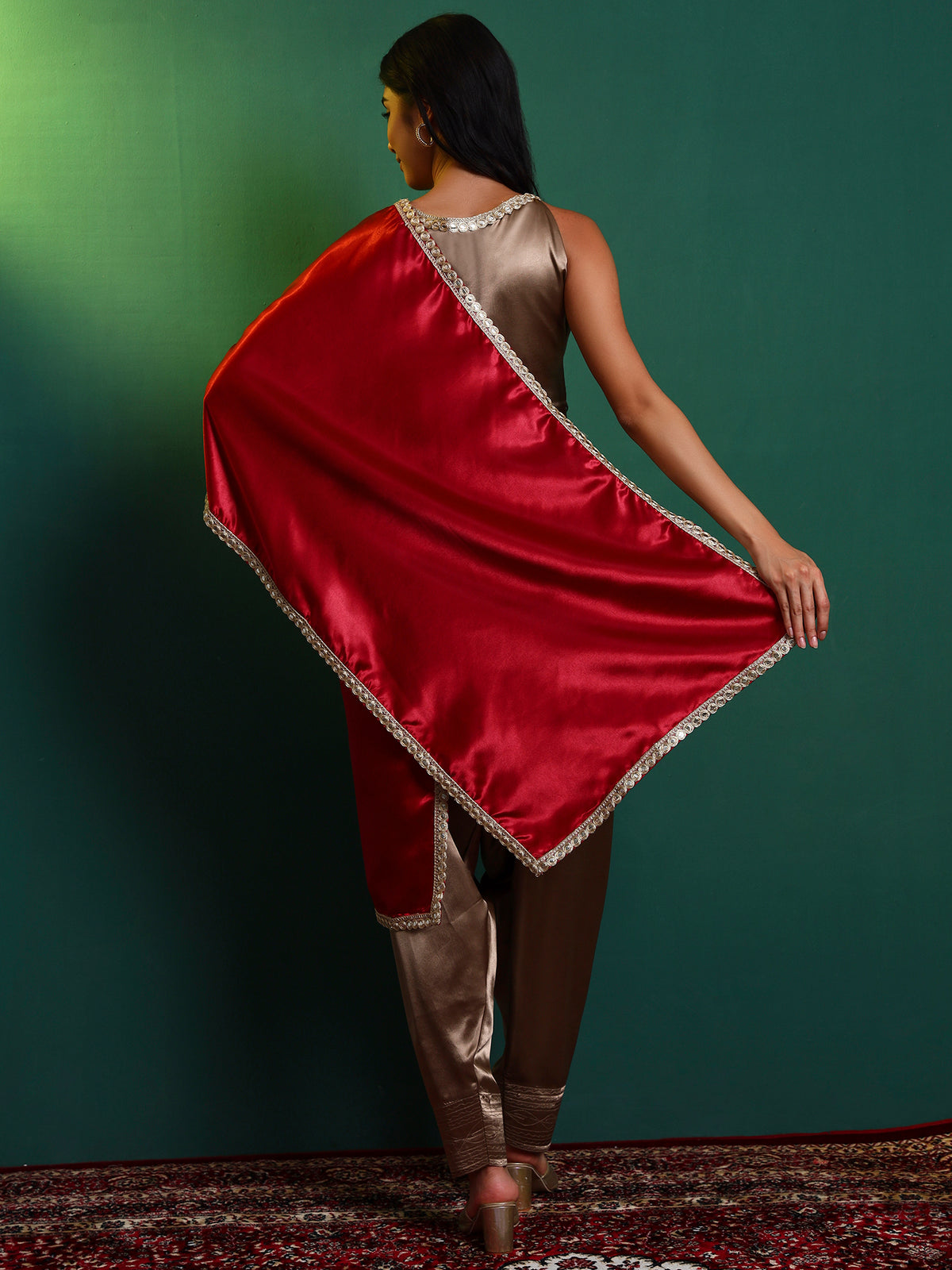Champagne Satin Farsi Salwar and Kurta Set