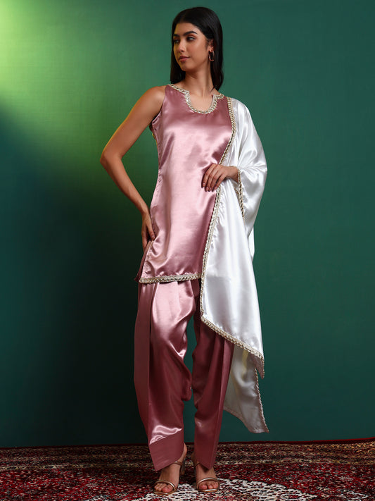 Rose Pink Satin Farsi Salwar and Kurta Set
