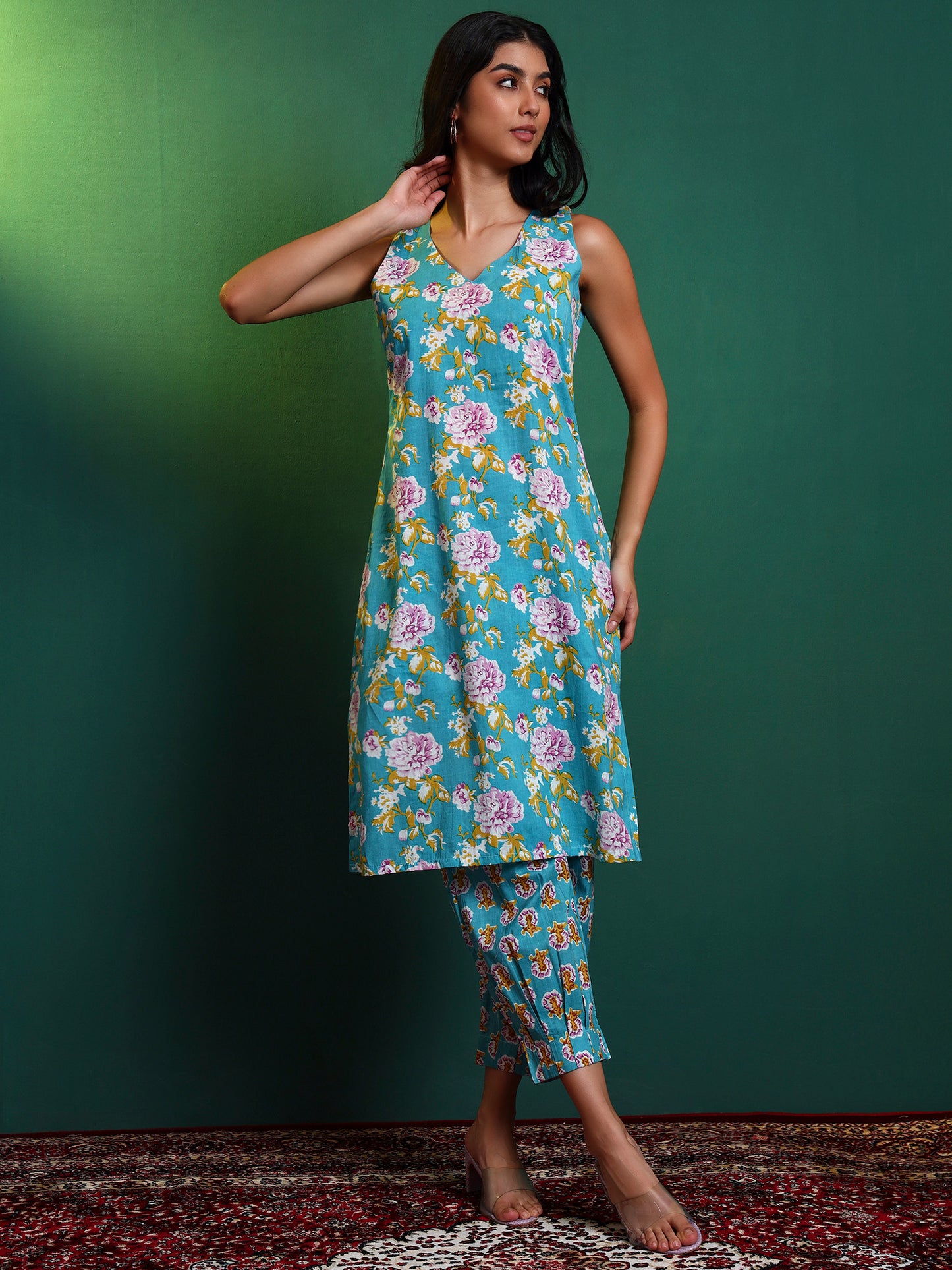Blue Cotton Printed Kurta with Patiala
