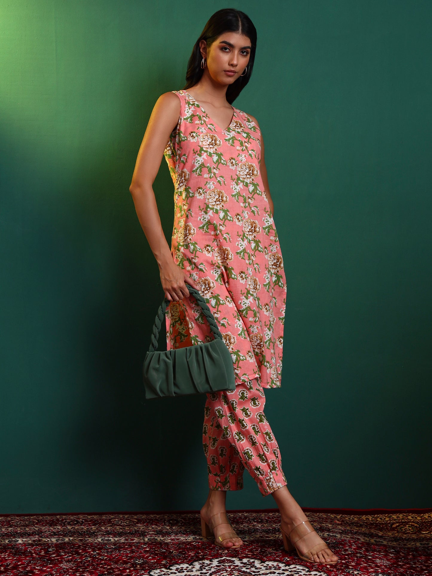 Peach Cotton Printed Kurta with Patiala