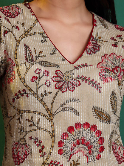 Kantha Chintz Printed Kurta with Palazzo and Dupatta Set