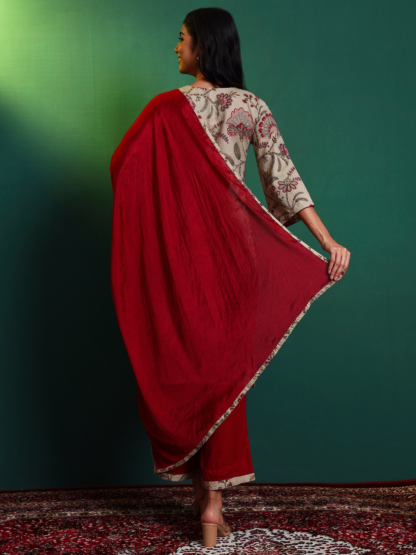 Kantha Chintz Printed Kurta with Palazzo and Dupatta Set