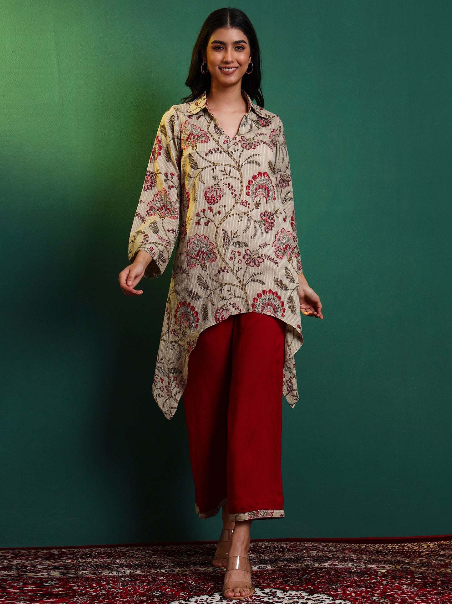 Kantha Chintz Cotton Asymmetric kurta with Palazzo