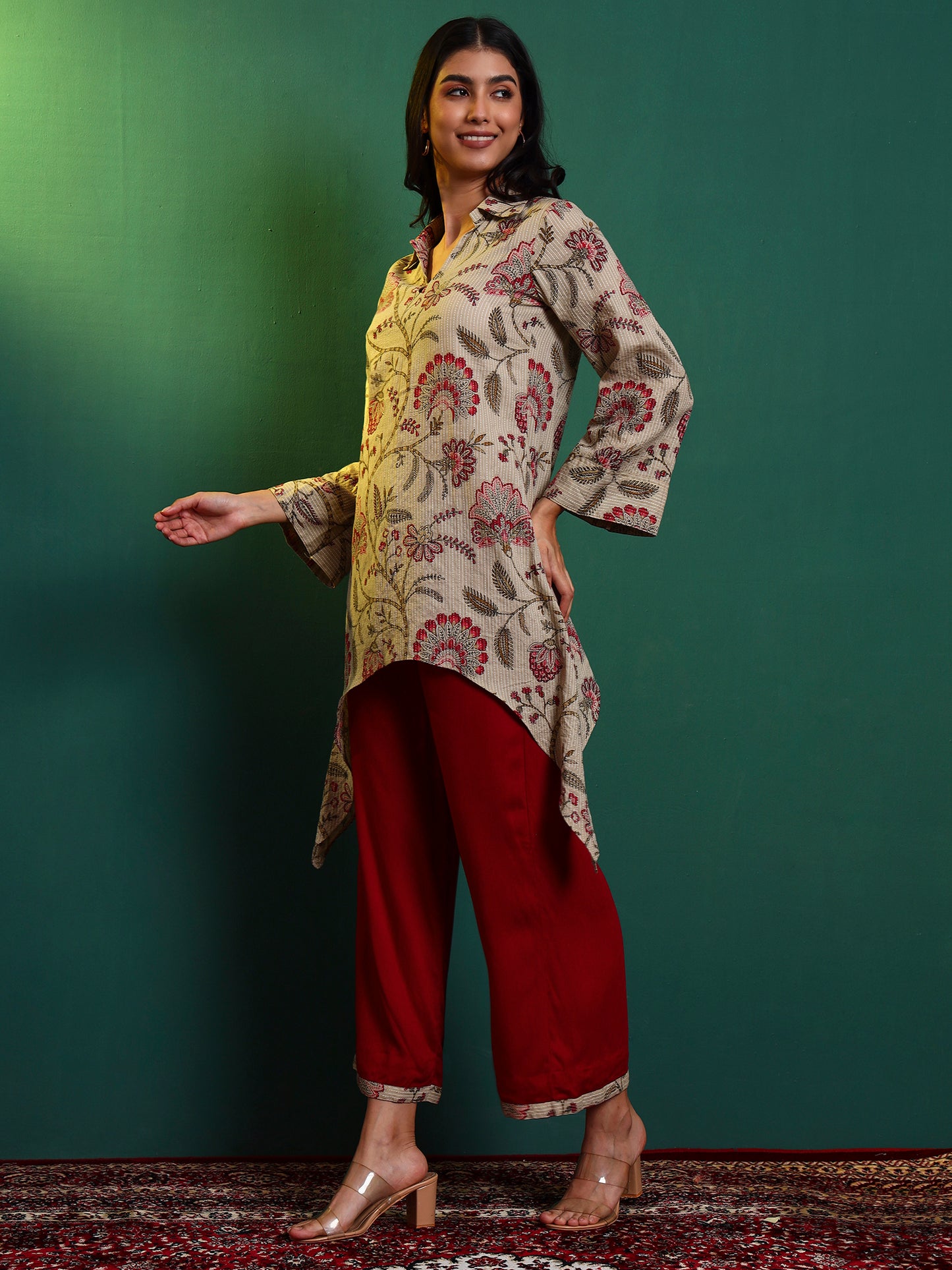 Kantha Chintz Cotton Asymmetric kurta with Palazzo