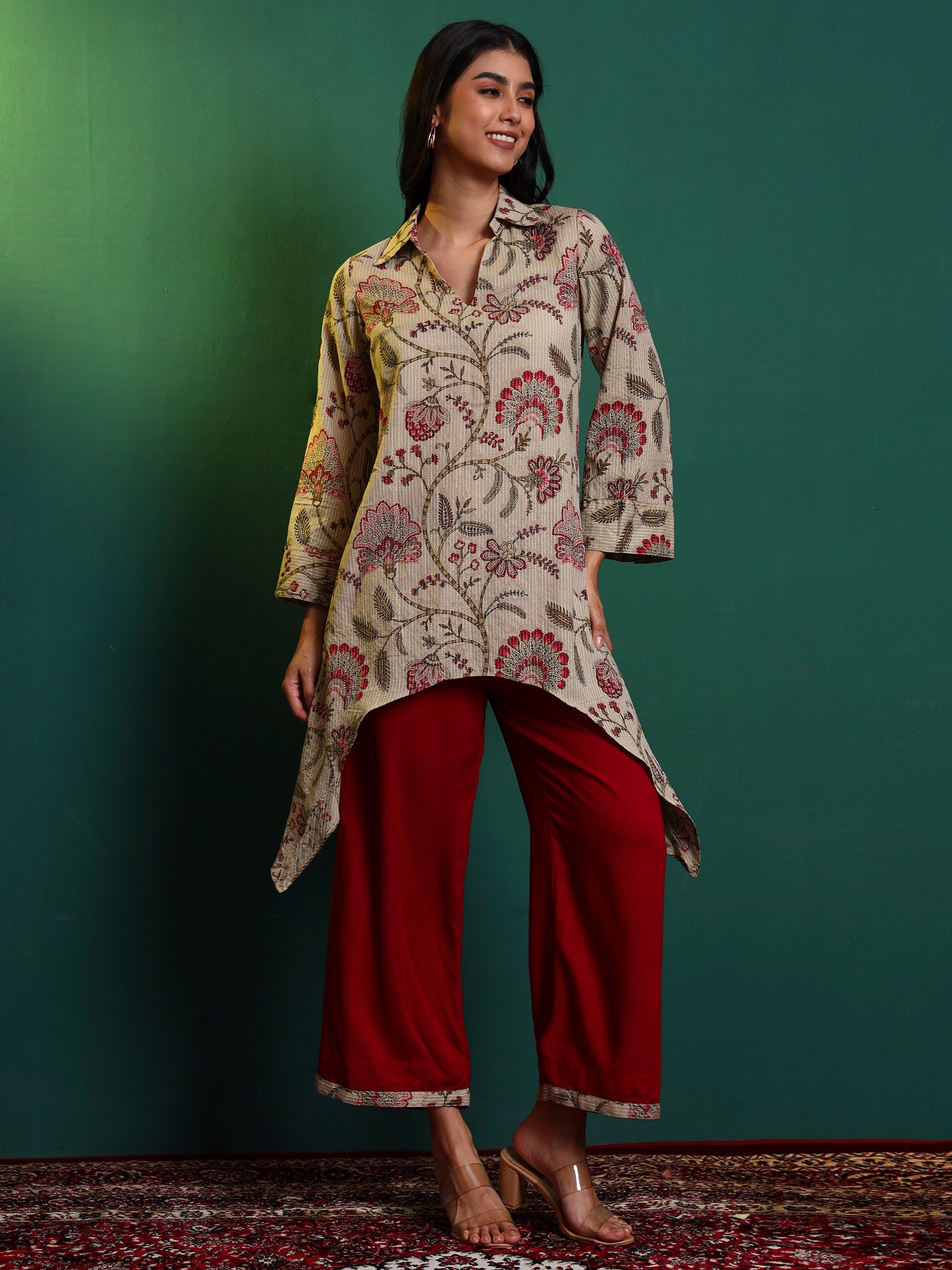 Kantha Chintz Cotton Asymmetric kurta with Palazzo