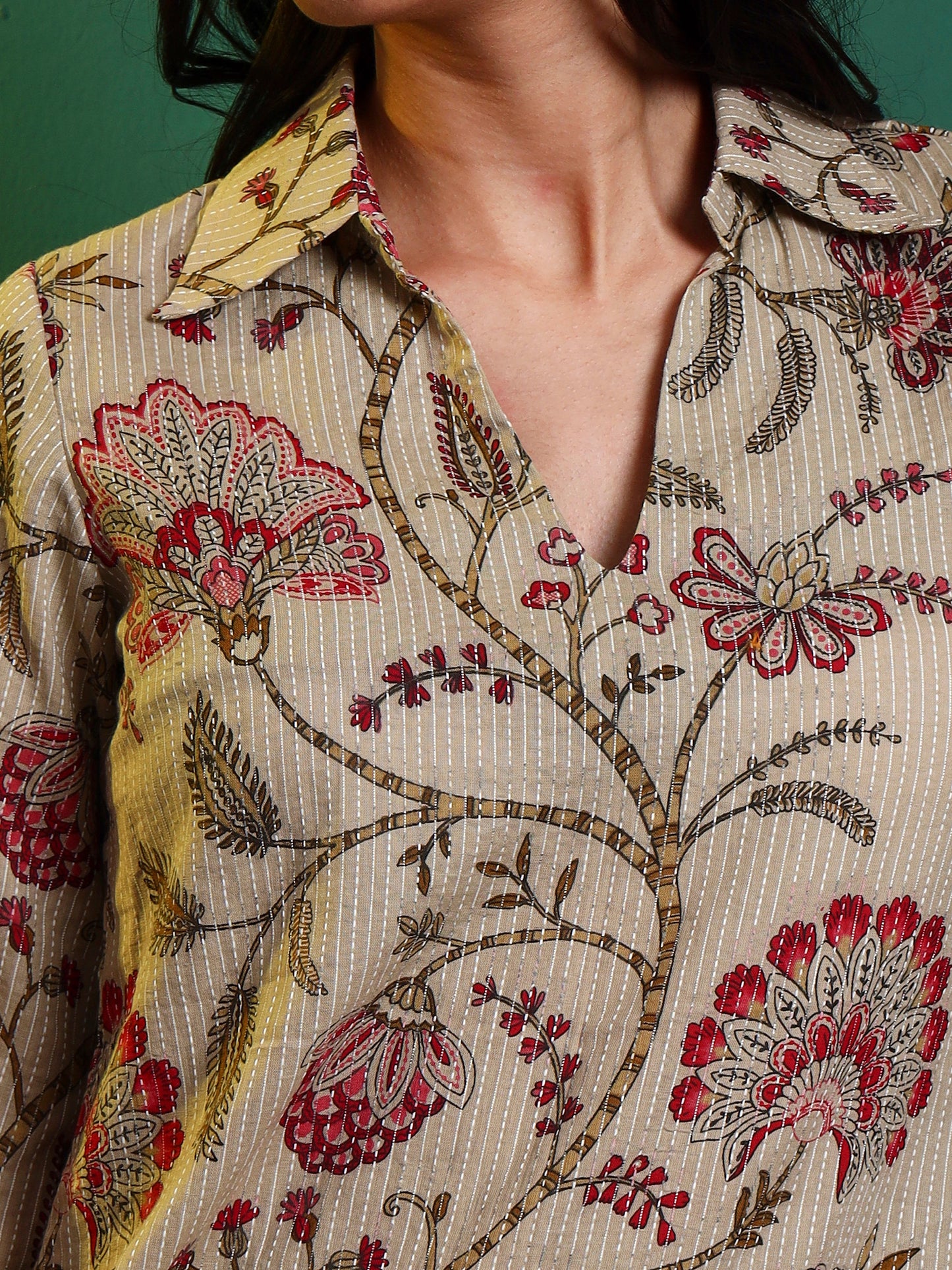Kantha Chintz Cotton Asymmetric kurta with Palazzo