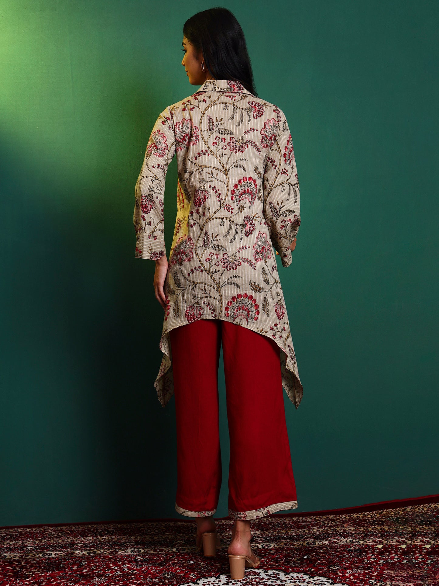 Kantha Chintz Cotton Asymmetric kurta with Palazzo