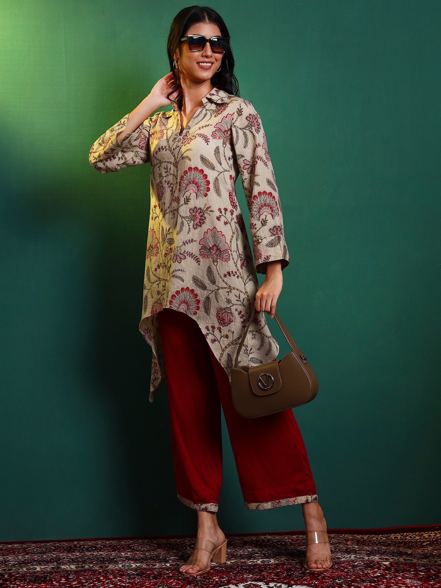 Kantha Chintz Cotton Asymmetric kurta with Palazzo