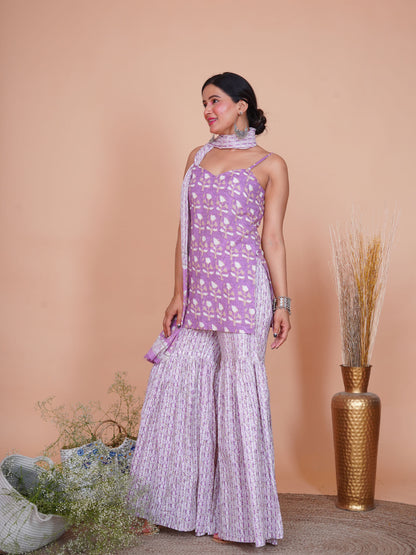 Lavender Buti Strappy Short Kurti