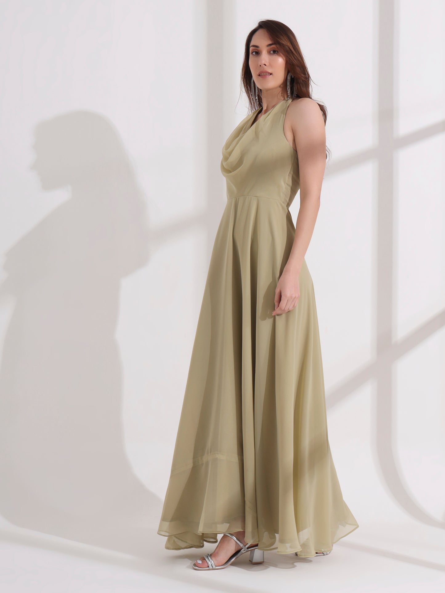 Tea Green Cowl Neck Maxi Dress