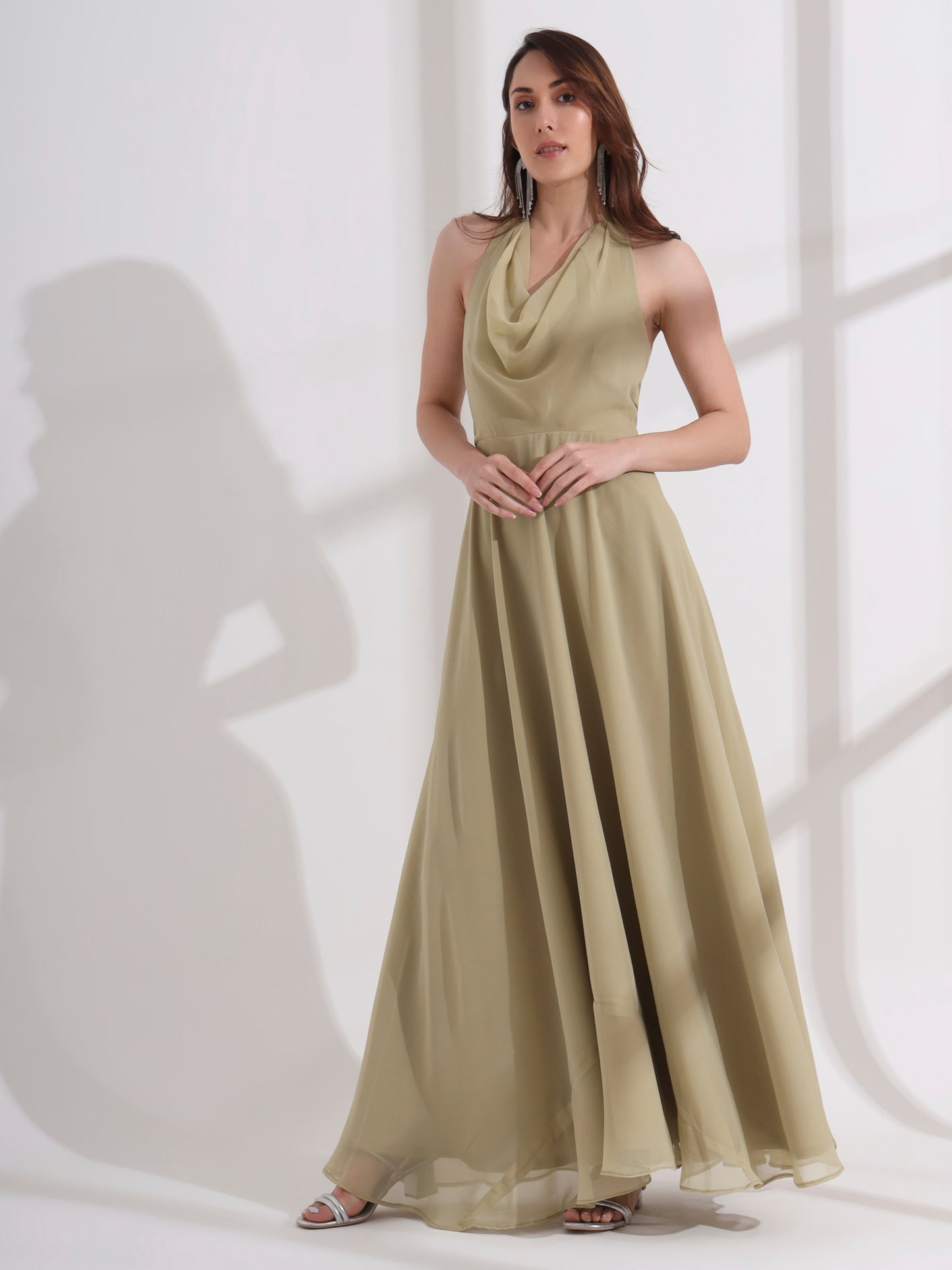 Tea Green Cowl Neck Maxi Dress