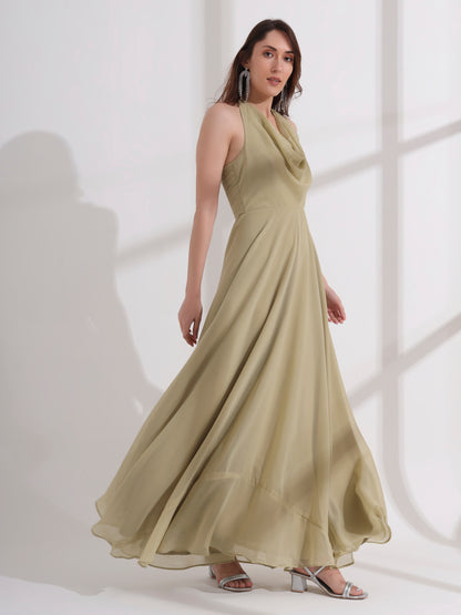 Tea Green Cowl Neck Maxi Dress