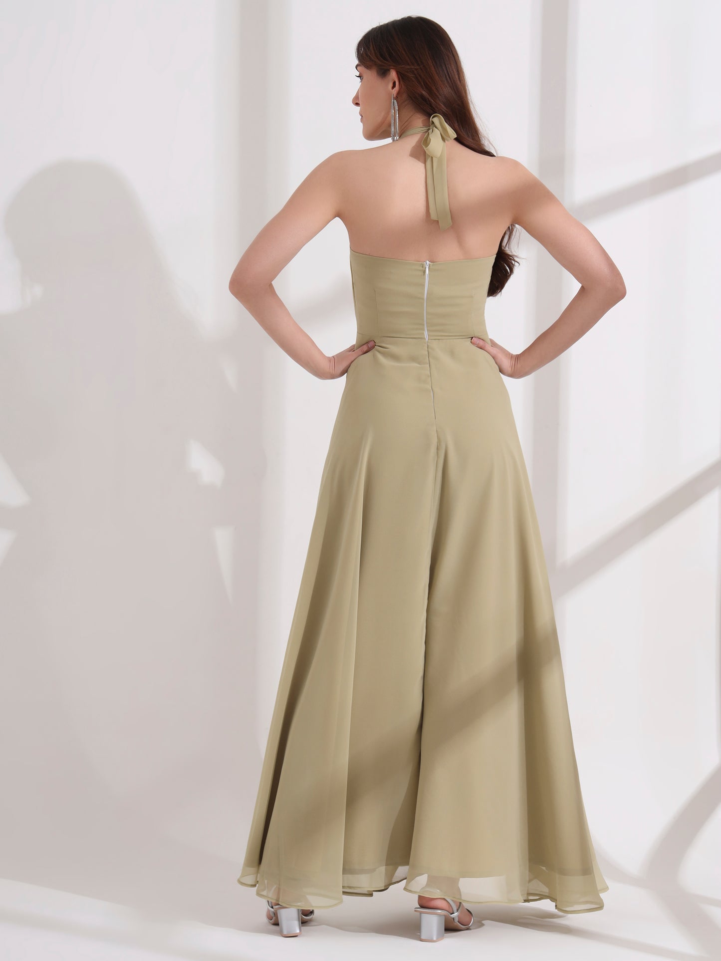 Tea Green Cowl Neck Maxi Dress