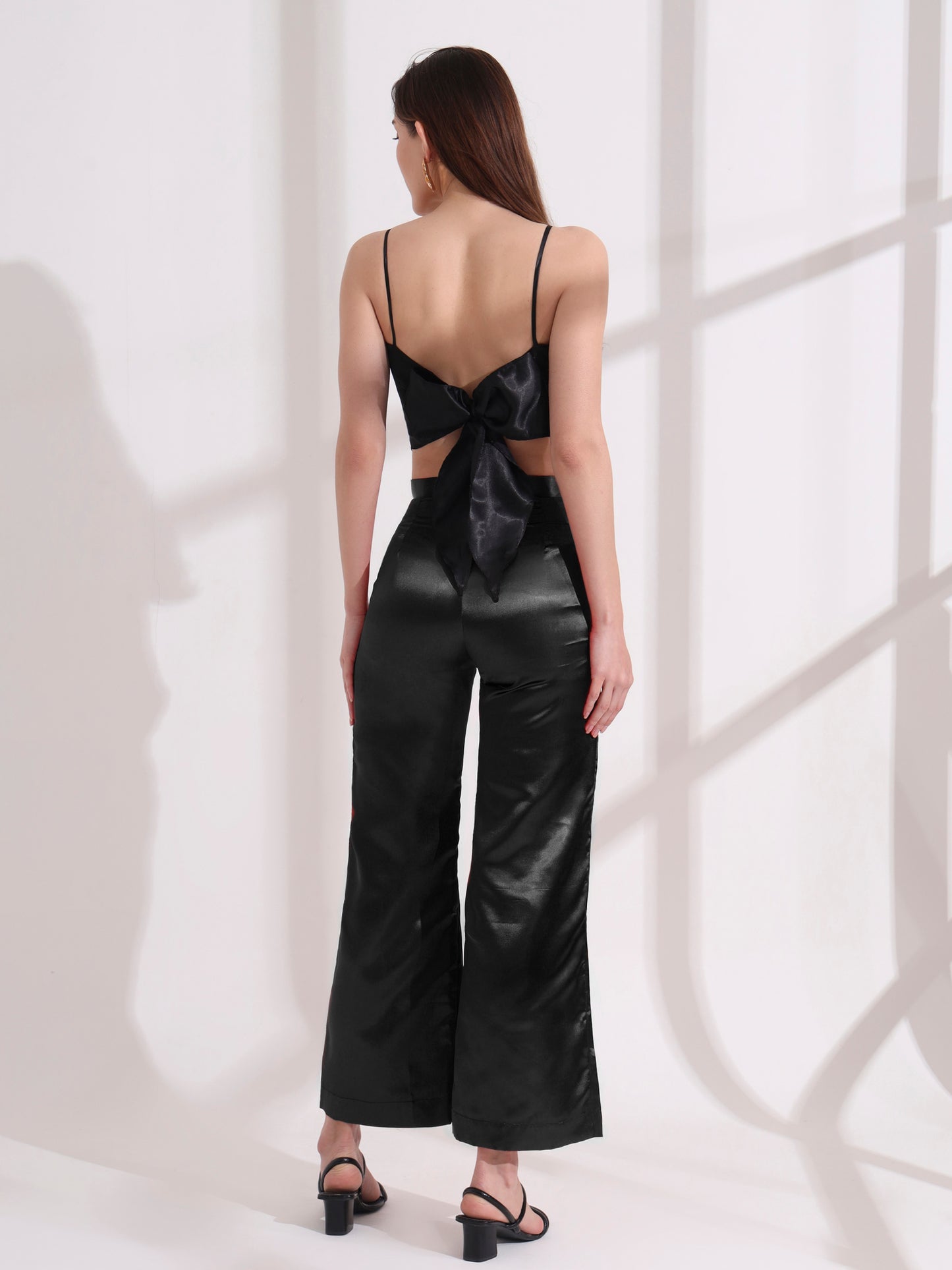 Black Satin Tie-up Top and Pant  Set