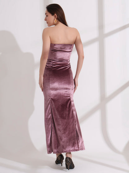 Purple Velvet Bodycon Dress with Dupatta