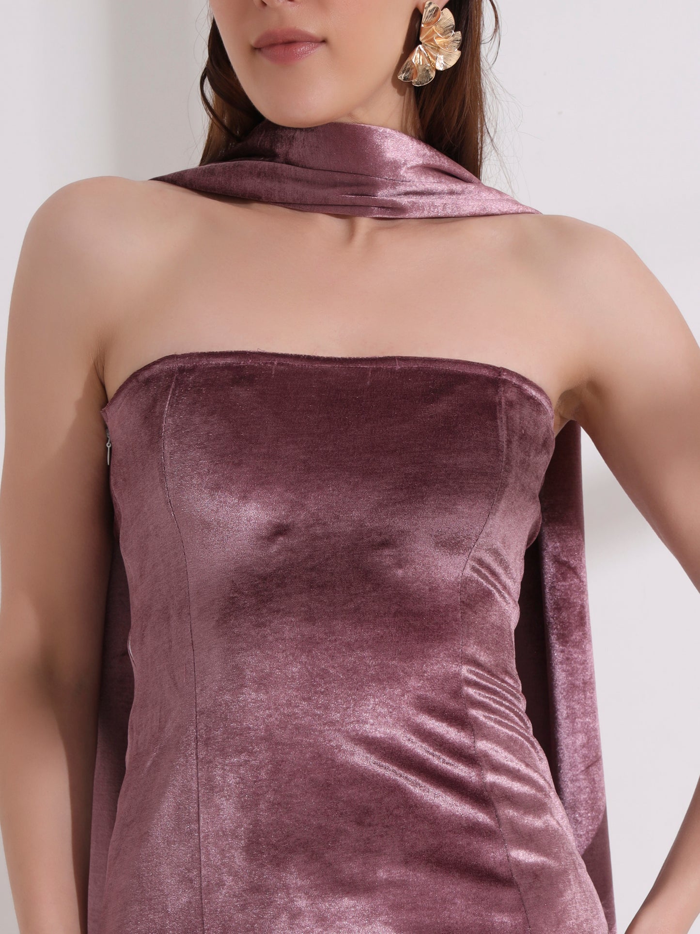 Purple Velvet Bodycon Dress with Dupatta